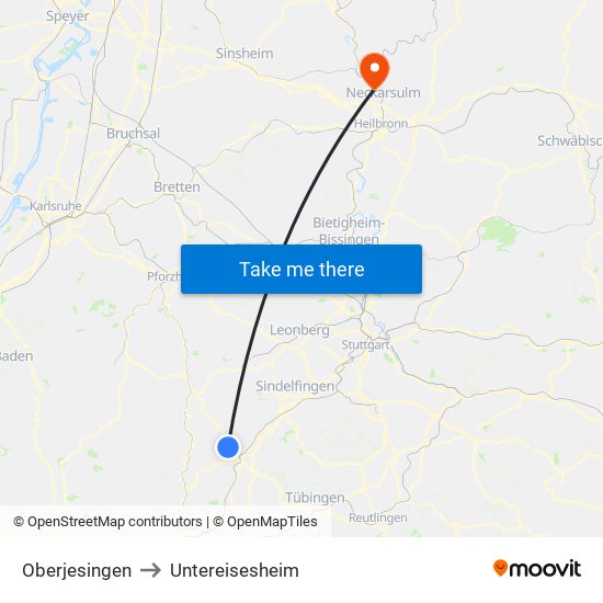 Oberjesingen to Untereisesheim map