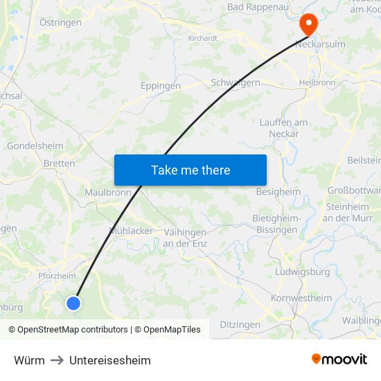 Würm to Untereisesheim map