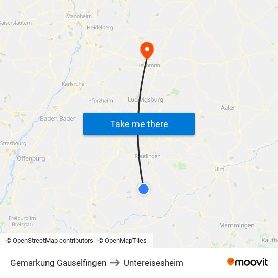 Gemarkung Gauselfingen to Untereisesheim map