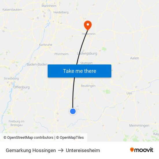 Gemarkung Hossingen to Untereisesheim map