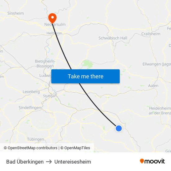Bad Überkingen to Untereisesheim map