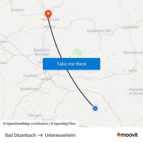 Bad Ditzenbach to Untereisesheim map