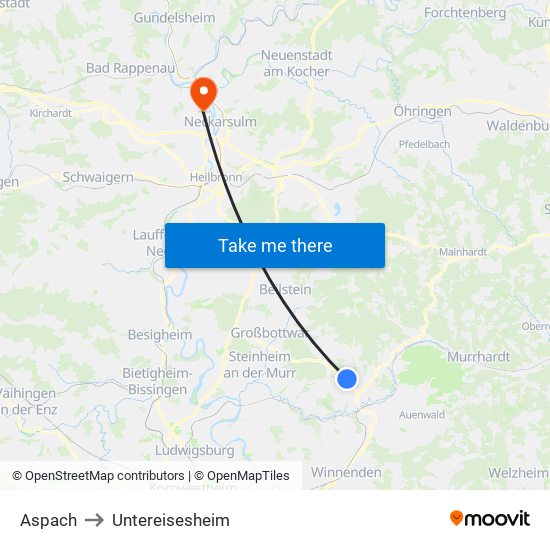 Aspach to Untereisesheim map