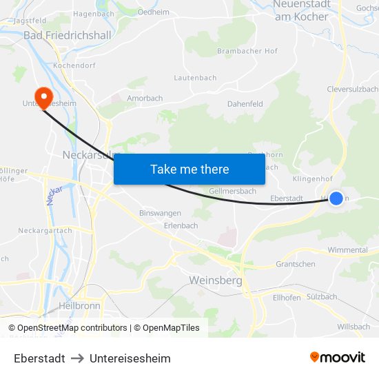 Eberstadt to Untereisesheim map