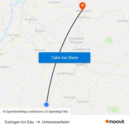 Eutingen Im Gäu to Untereisesheim map