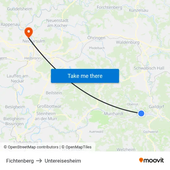 Fichtenberg to Untereisesheim map