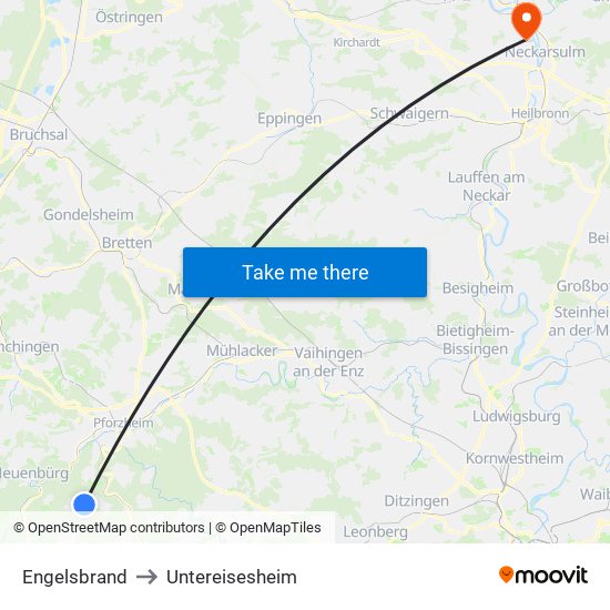 Engelsbrand to Untereisesheim map