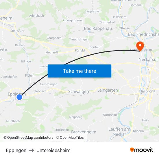 Eppingen to Untereisesheim map