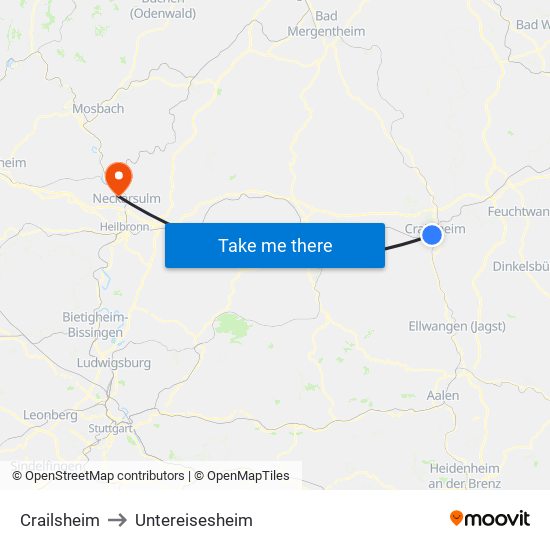 Crailsheim to Untereisesheim map