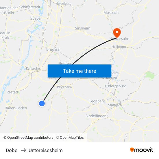 Dobel to Untereisesheim map