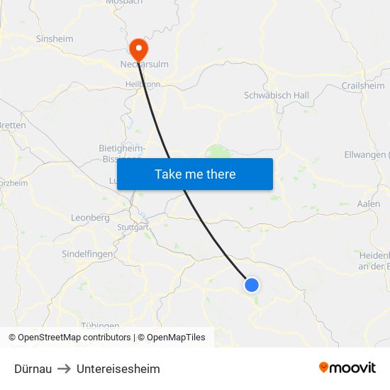 Dürnau to Untereisesheim map