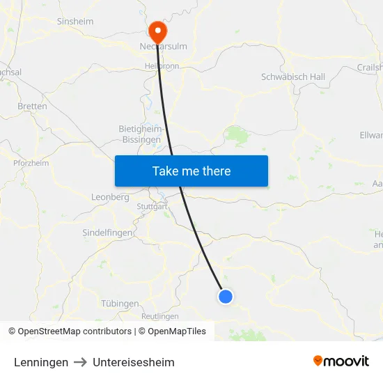 Lenningen to Untereisesheim map