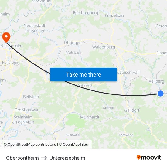 Obersontheim to Untereisesheim map
