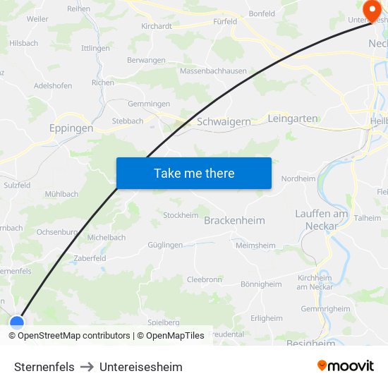 Sternenfels to Untereisesheim map