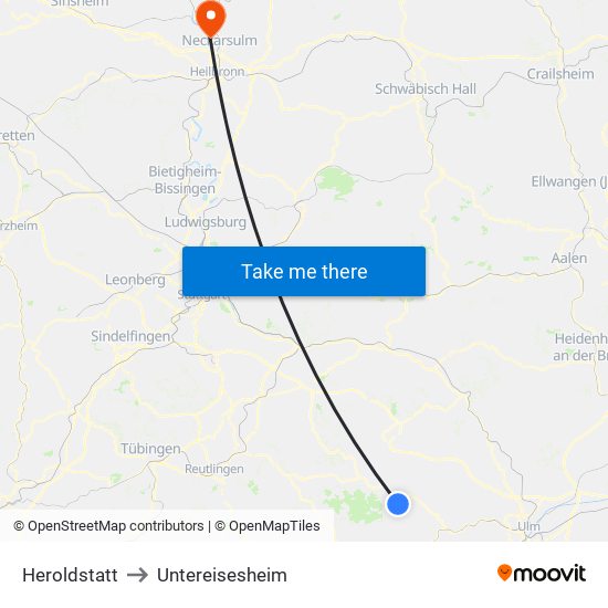 Heroldstatt to Untereisesheim map