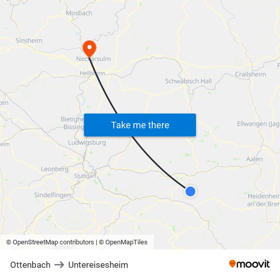 Ottenbach to Untereisesheim map