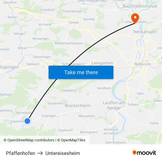 Pfaffenhofen to Untereisesheim map