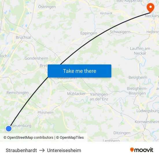 Straubenhardt to Untereisesheim map