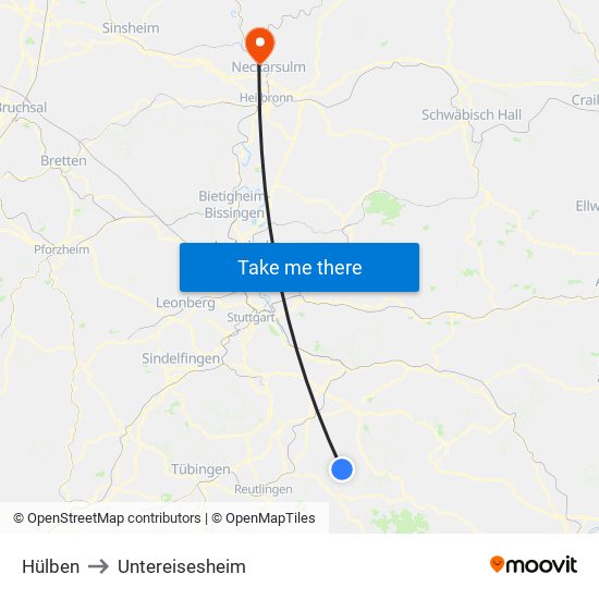 Hülben to Untereisesheim map