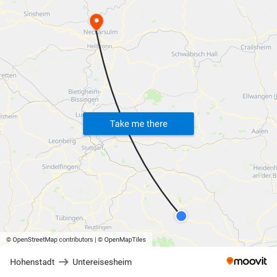 Hohenstadt to Untereisesheim map