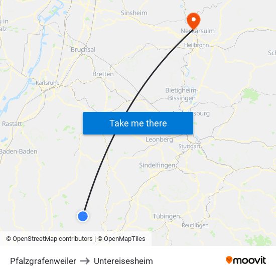 Pfalzgrafenweiler to Untereisesheim map