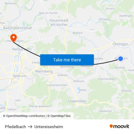 Pfedelbach to Untereisesheim map