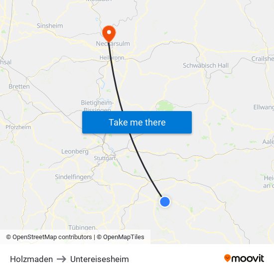 Holzmaden to Untereisesheim map