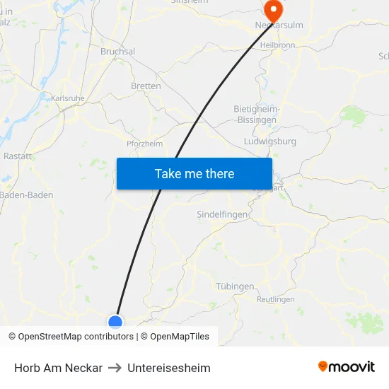 Horb Am Neckar to Untereisesheim map