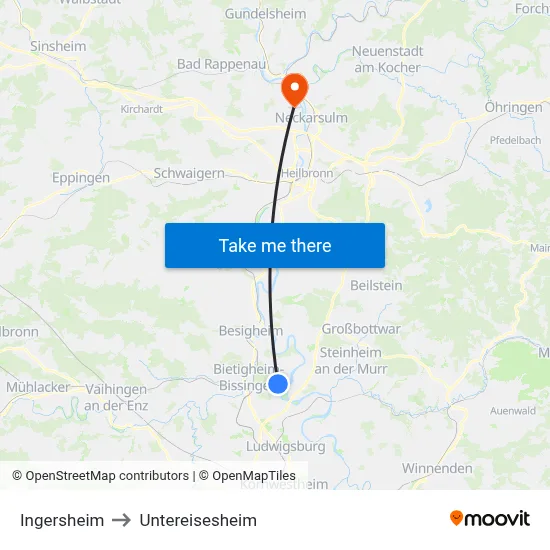 Ingersheim to Untereisesheim map