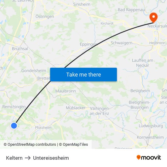 Keltern to Untereisesheim map