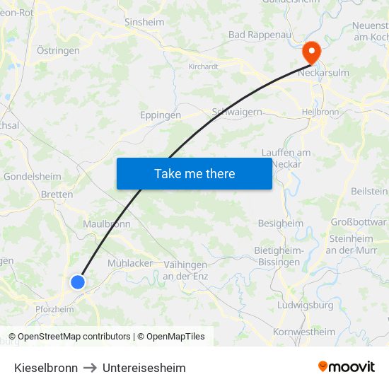 Kieselbronn to Untereisesheim map