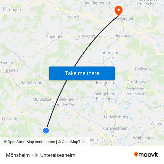 Mönsheim to Untereisesheim map
