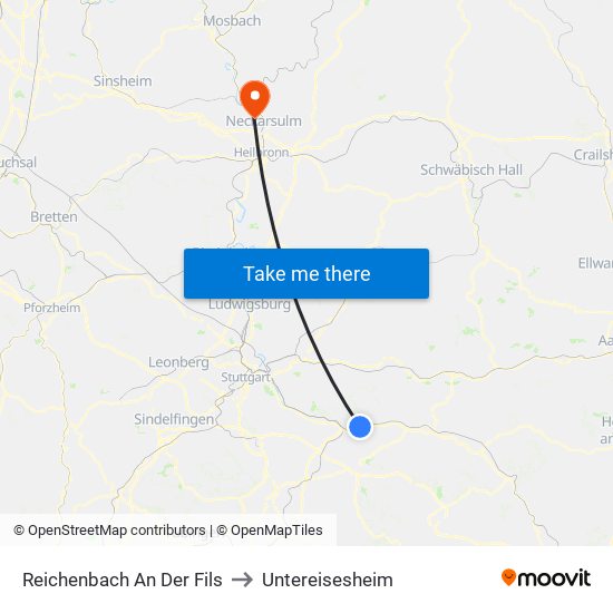 Reichenbach An Der Fils to Untereisesheim map