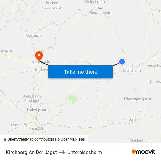 Kirchberg An Der Jagst to Untereisesheim map