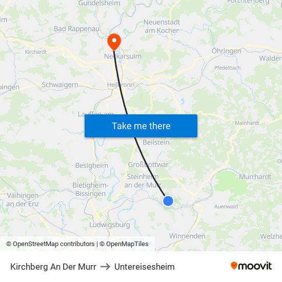 Kirchberg An Der Murr to Untereisesheim map