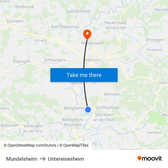 Mundelsheim to Untereisesheim map