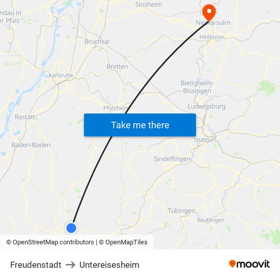 Freudenstadt to Untereisesheim map