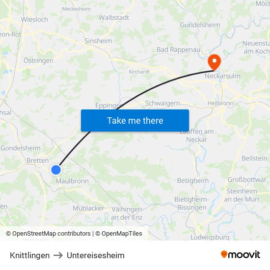 Knittlingen to Untereisesheim map