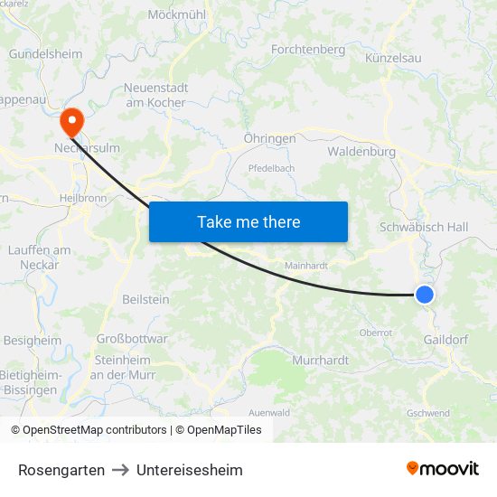 Rosengarten to Untereisesheim map