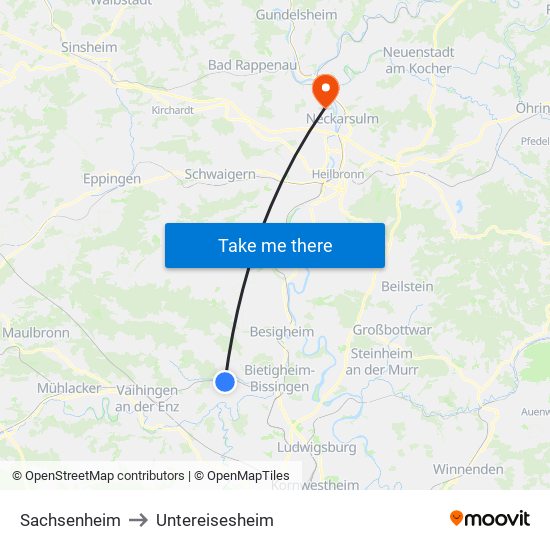 Sachsenheim to Untereisesheim map