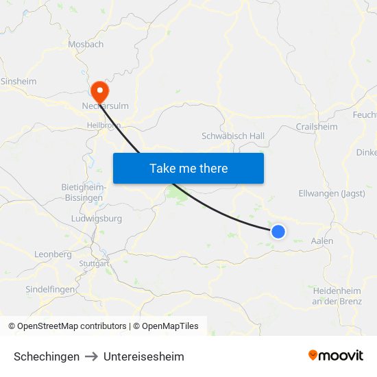 Schechingen to Untereisesheim map