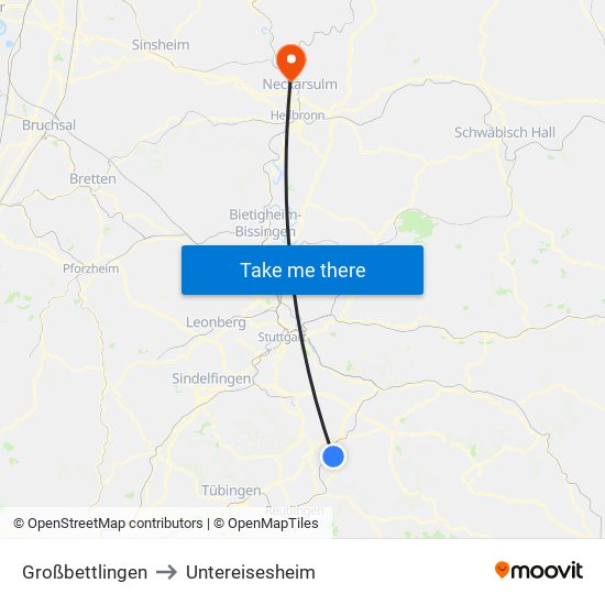 Großbettlingen to Untereisesheim map