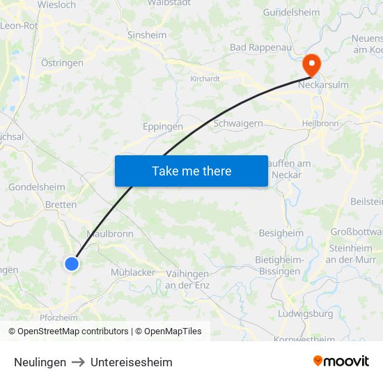 Neulingen to Untereisesheim map