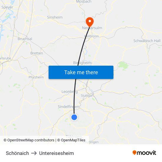 Schönaich to Untereisesheim map