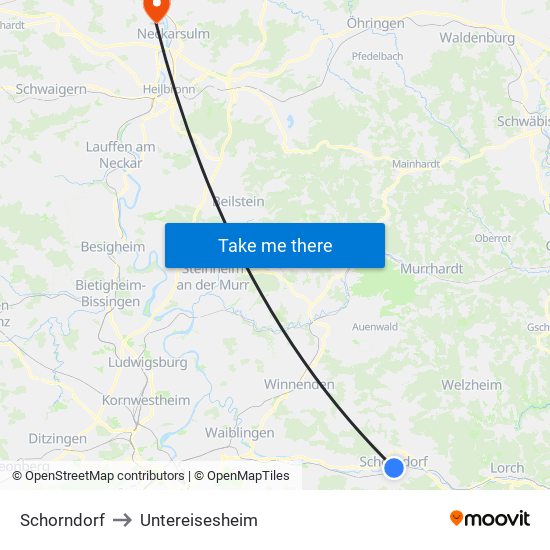 Schorndorf to Untereisesheim map