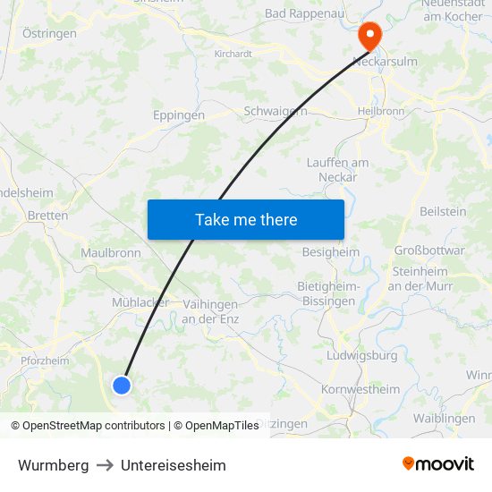 Wurmberg to Untereisesheim map