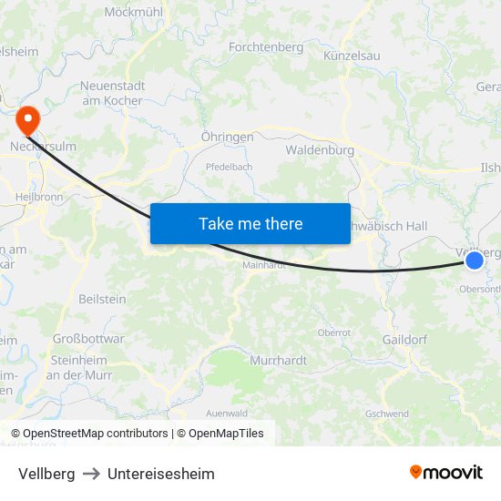 Vellberg to Untereisesheim map