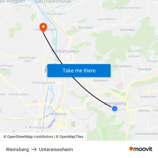 Weinsberg to Untereisesheim map