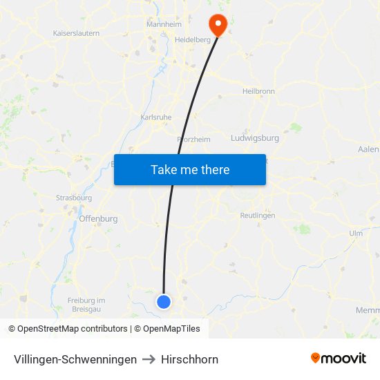 Villingen-Schwenningen to Hirschhorn map