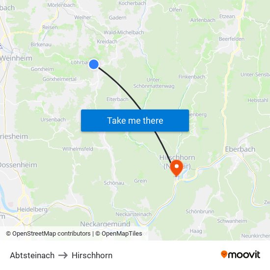 Abtsteinach to Hirschhorn map